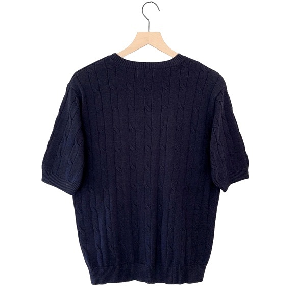 🇫🇷 Kujten 100% Cashmere Navy Cable Knit Short Sleeve Sweater - Picture 3 of 9